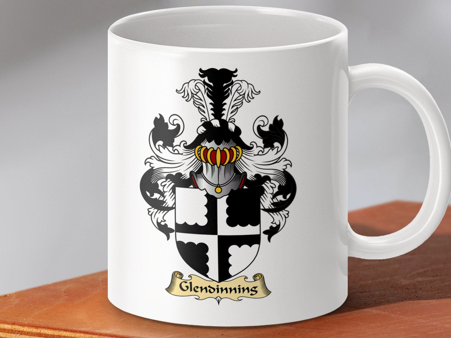 Physical Item 11oz / White Glendinning Clan Crest Emblem Design Scottish Mug