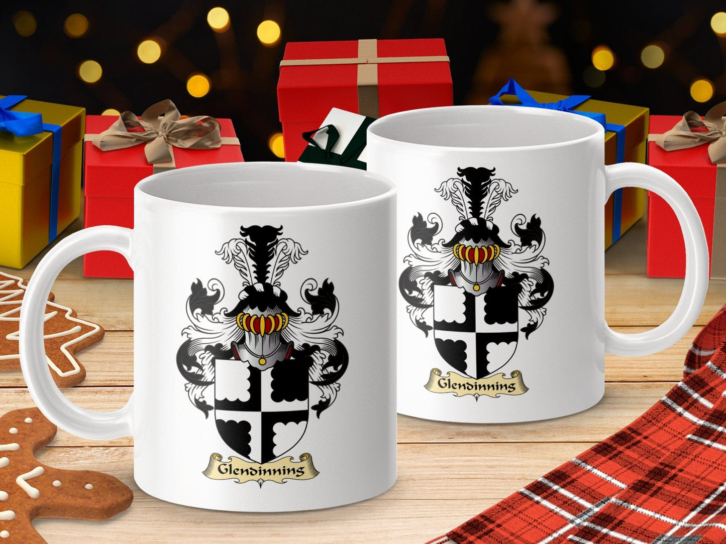 Physical Item 11oz / White Glendinning Clan Crest Emblem Design Scottish Mug