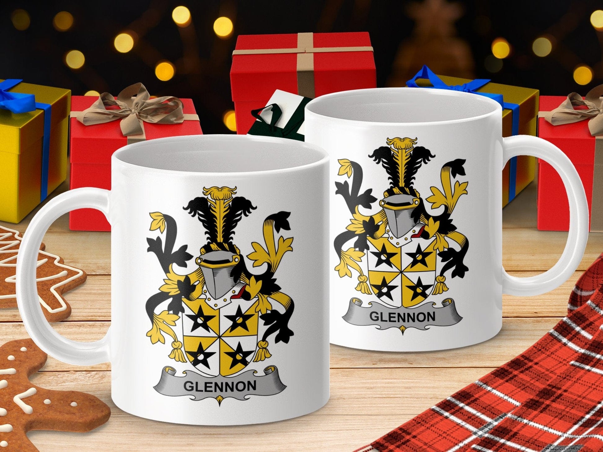 Physical Item 11oz / White Glennon Surname Irish Heraldry Ceramic Mug