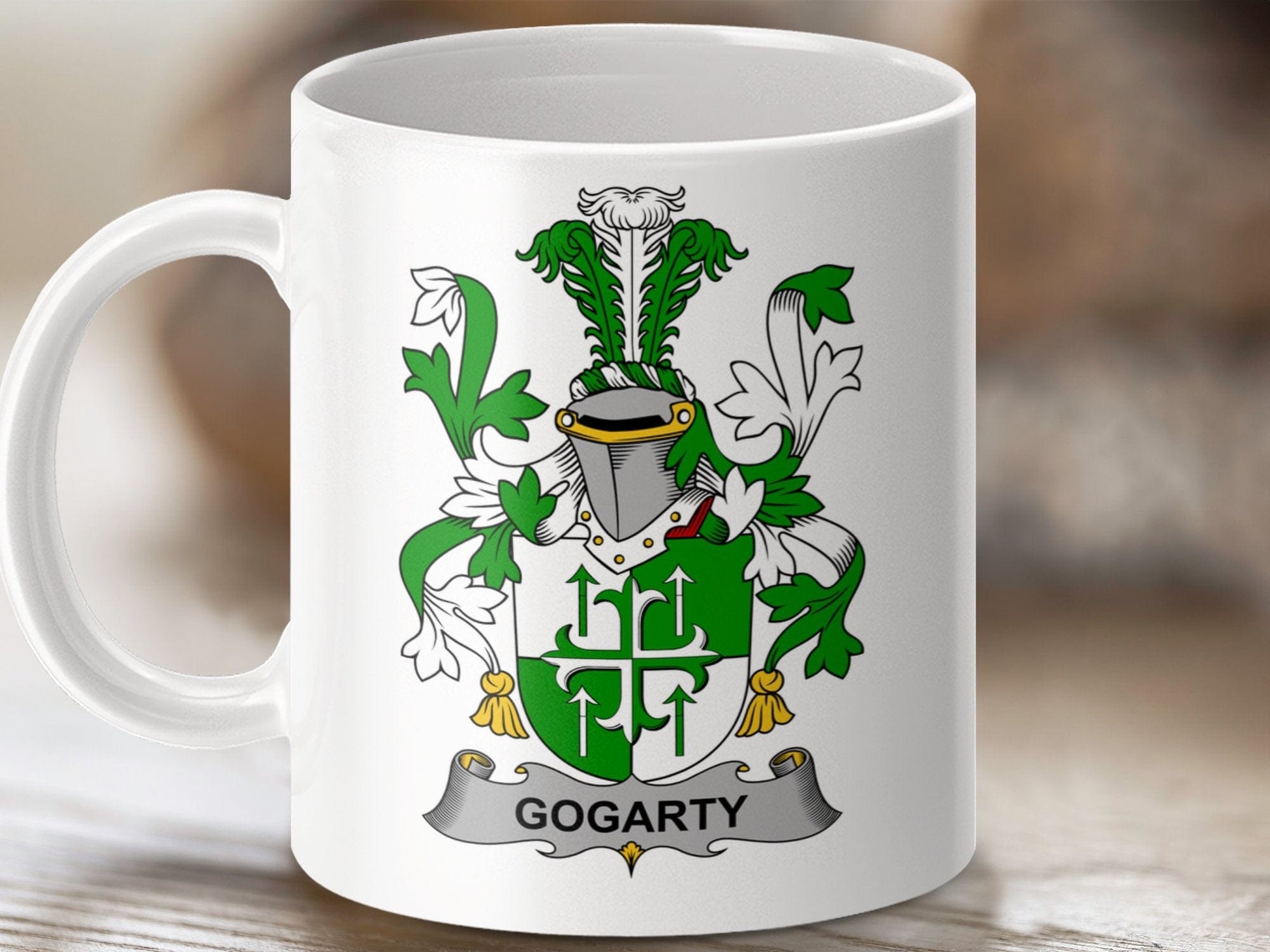 Physical Item 11oz / White Gogarty Surname Irish Heraldry Ceramic Mug