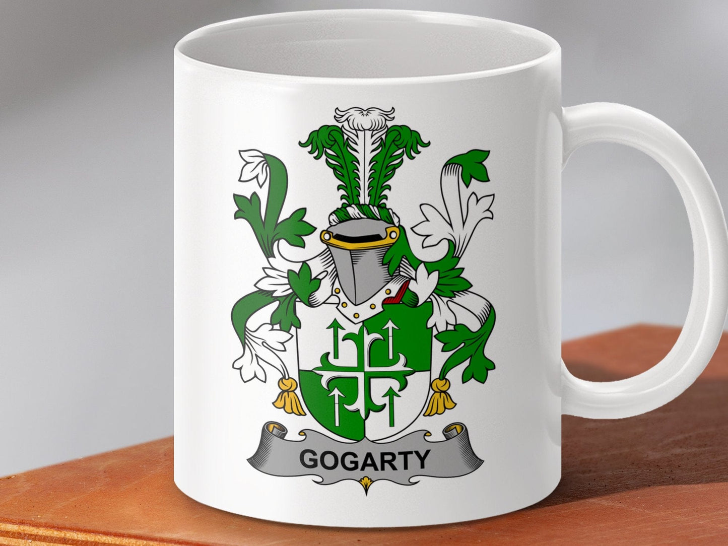 Physical Item 11oz / White Gogarty Surname Irish Heraldry Ceramic Mug