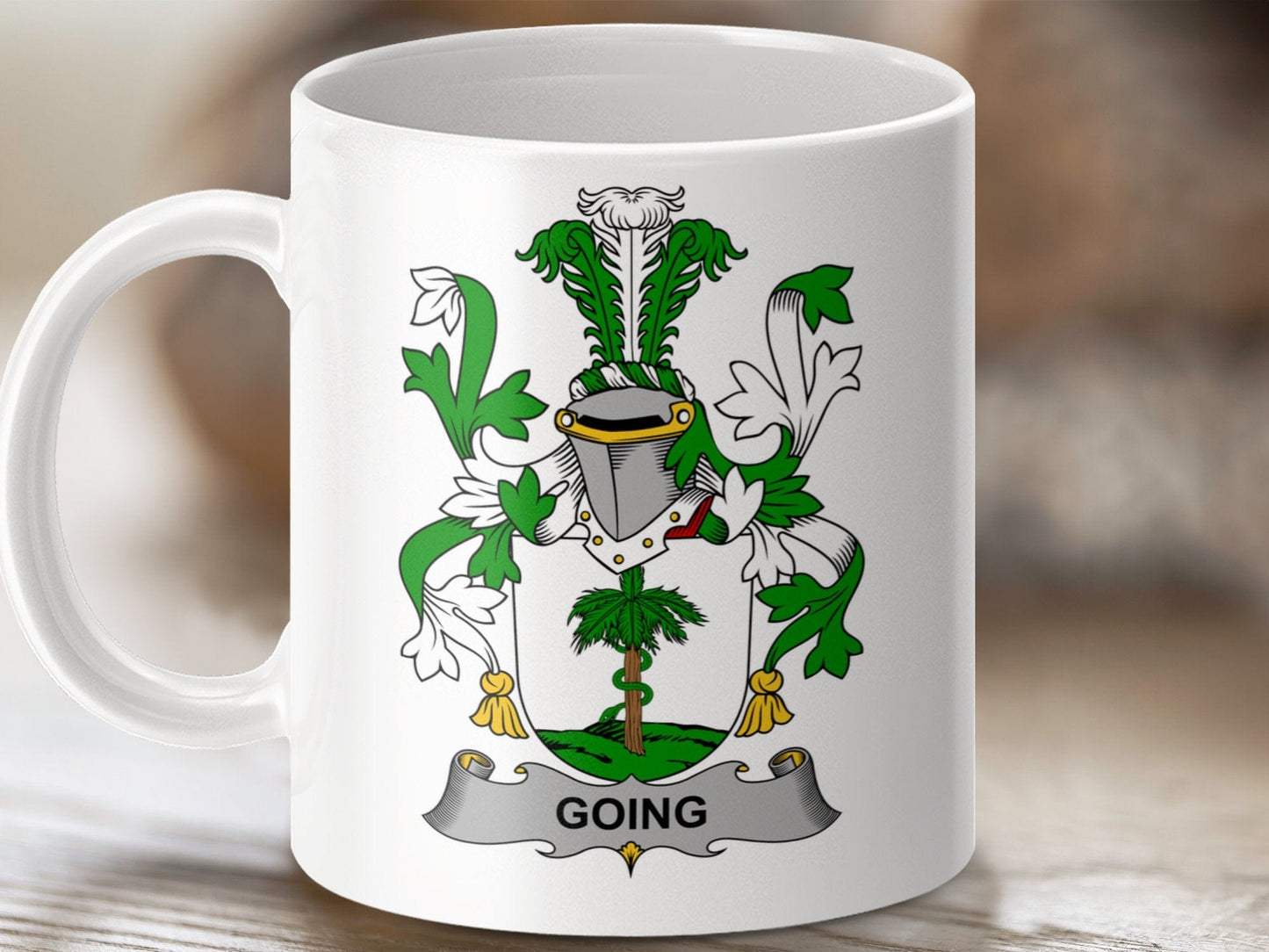 Physical Item 11oz / White Going Surname Irish Heraldry Ceramic Mug