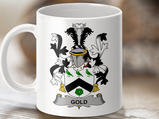 Physical Item 11oz / White Gold Surname Irish Heraldry Ceramic Mug