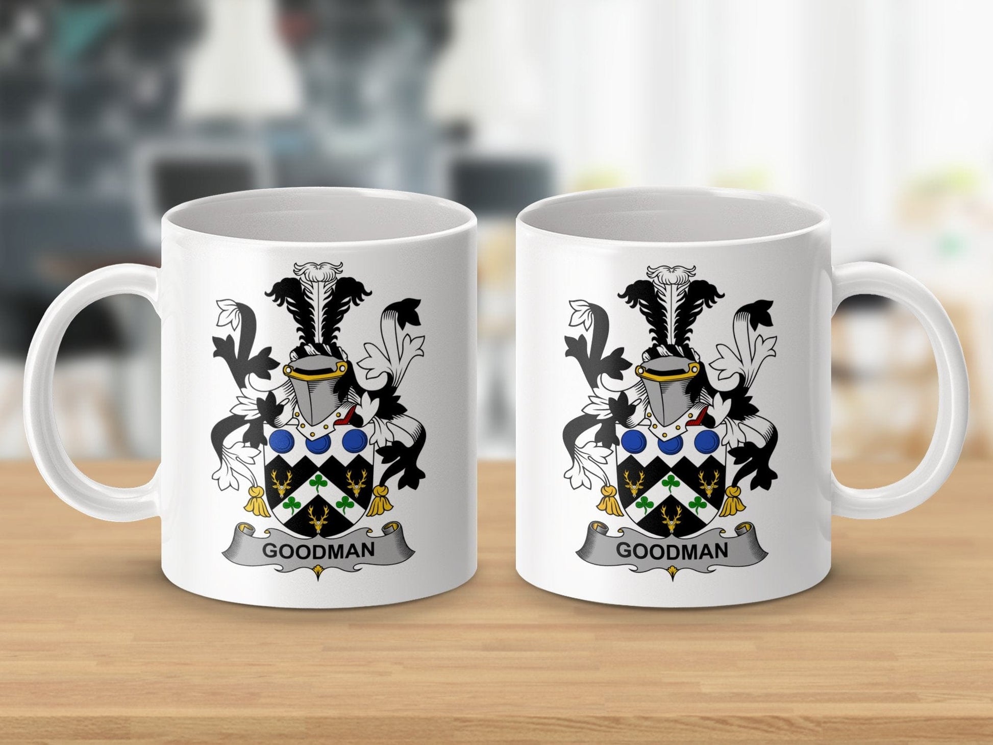 Physical Item 11oz / White Goodman Surname Irish Heraldry Ceramic Mug