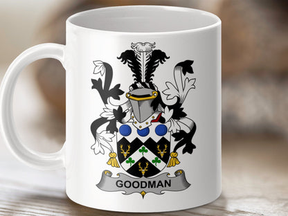 Physical Item 11oz / White Goodman Surname Irish Heraldry Ceramic Mug