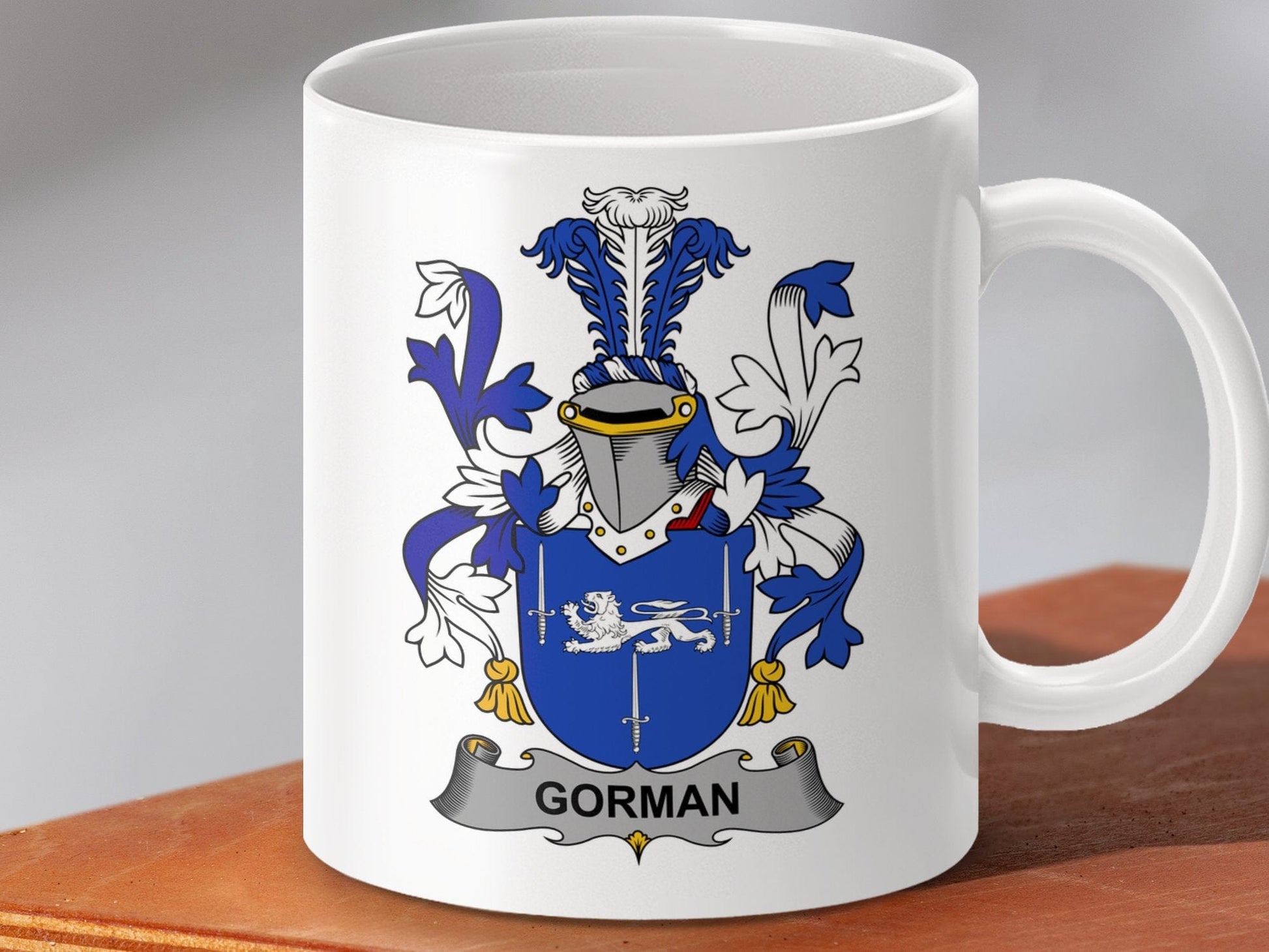 Physical Item 11oz / White Gorman Surname Irish Heraldry Coat of Arms Mug