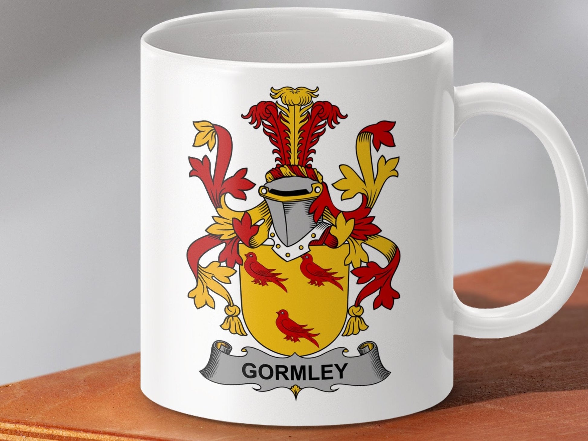 Physical Item 11oz / White Gormley Surname Irish Heraldry Family Crest Mug