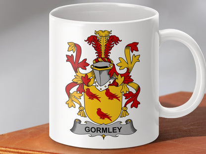 Physical Item 11oz / White Gormley Surname Irish Heraldry Family Crest Mug