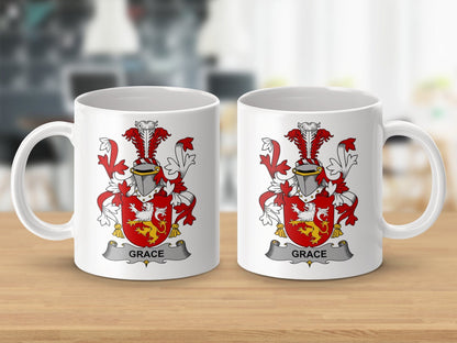 Physical Item 11oz / White Grace Surname Irish Heraldry Ceramic Mug