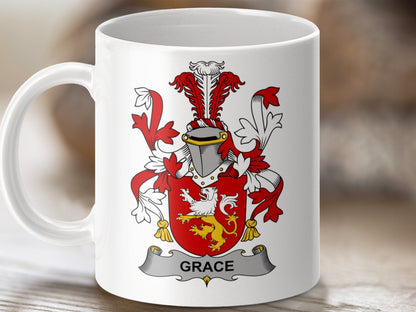 Physical Item 11oz / White Grace Surname Irish Heraldry Ceramic Mug