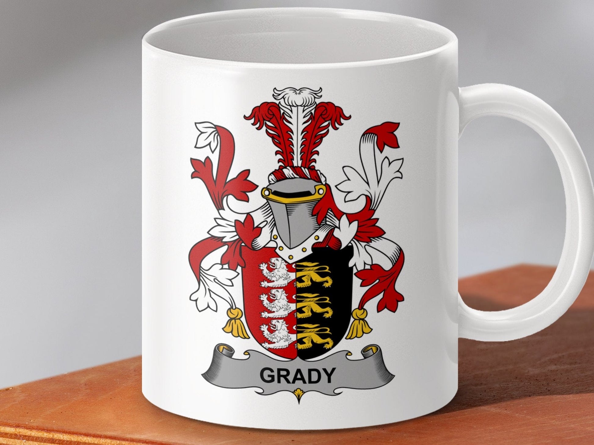 Physical Item 11oz / White Grady Surname Irish Heraldry Ceramic Mug