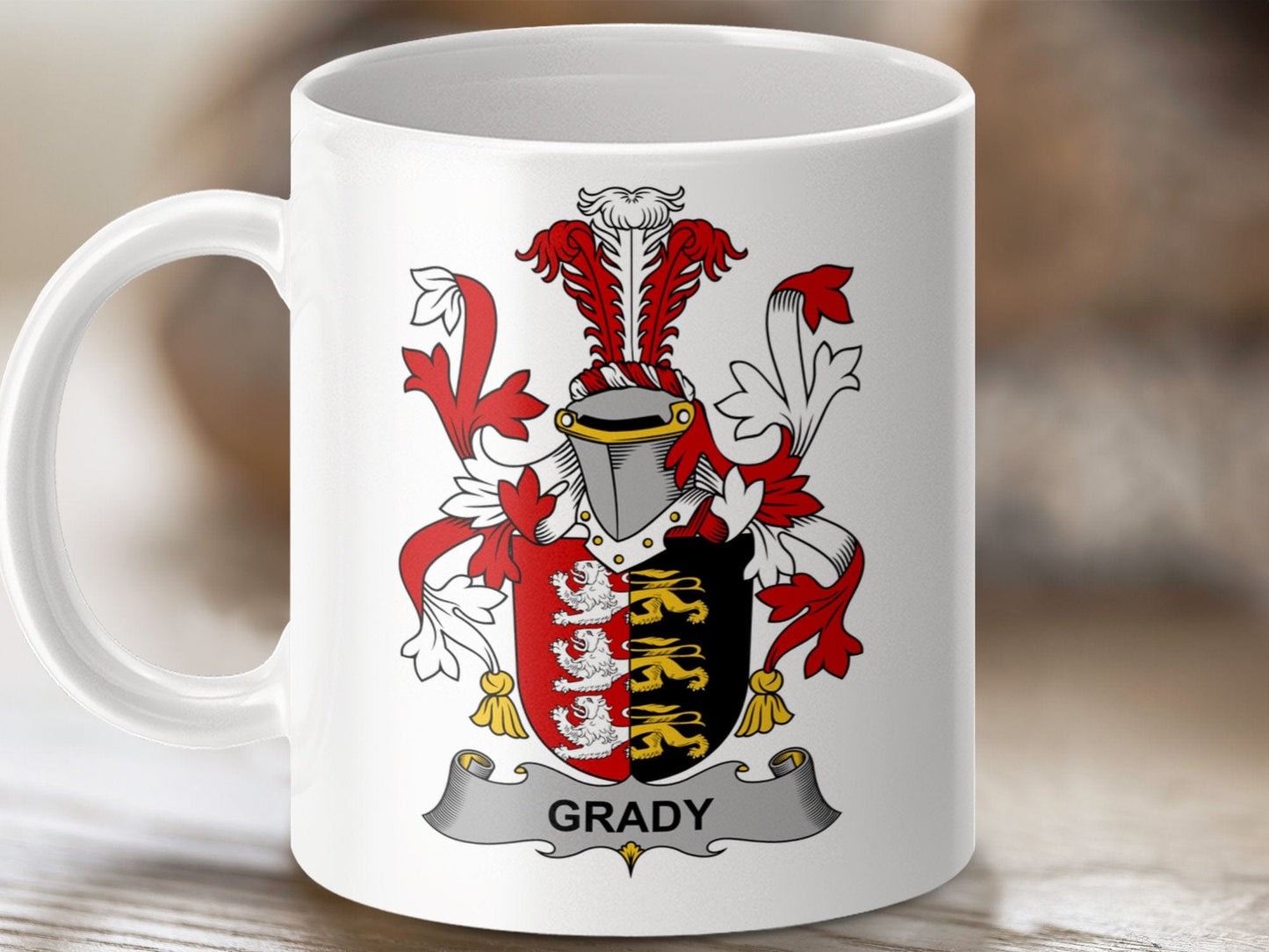 Physical Item 11oz / White Grady Surname Irish Heraldry Ceramic Mug