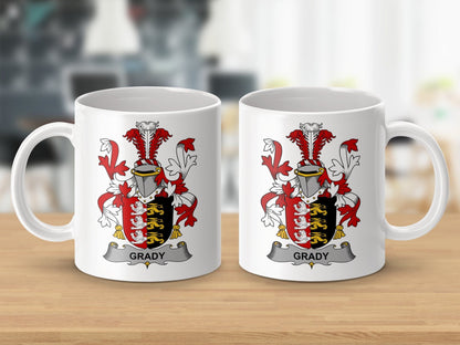 Physical Item 11oz / White Grady Surname Irish Heraldry Ceramic Mug