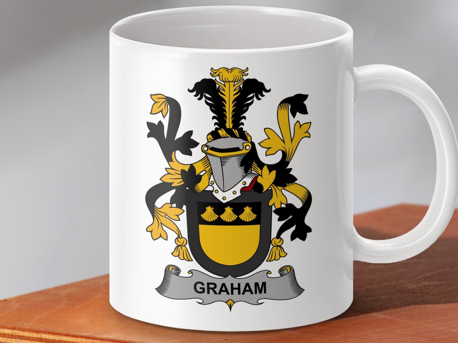 Physical Item 11oz / White Graham Surname Irish Heraldry Ceramic Mug