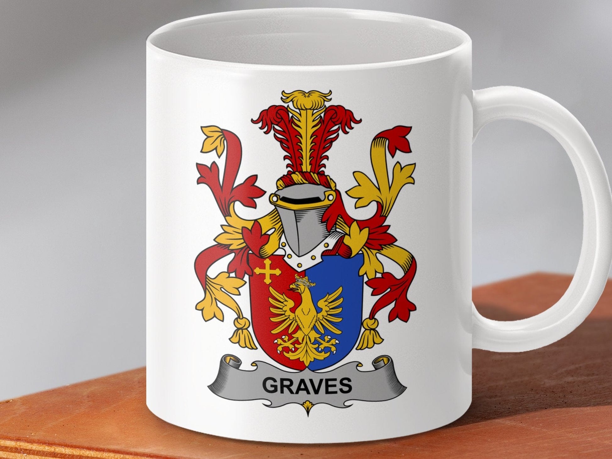 Physical Item 11oz / White Graves Surname Irish Heraldry Ceramic Mug