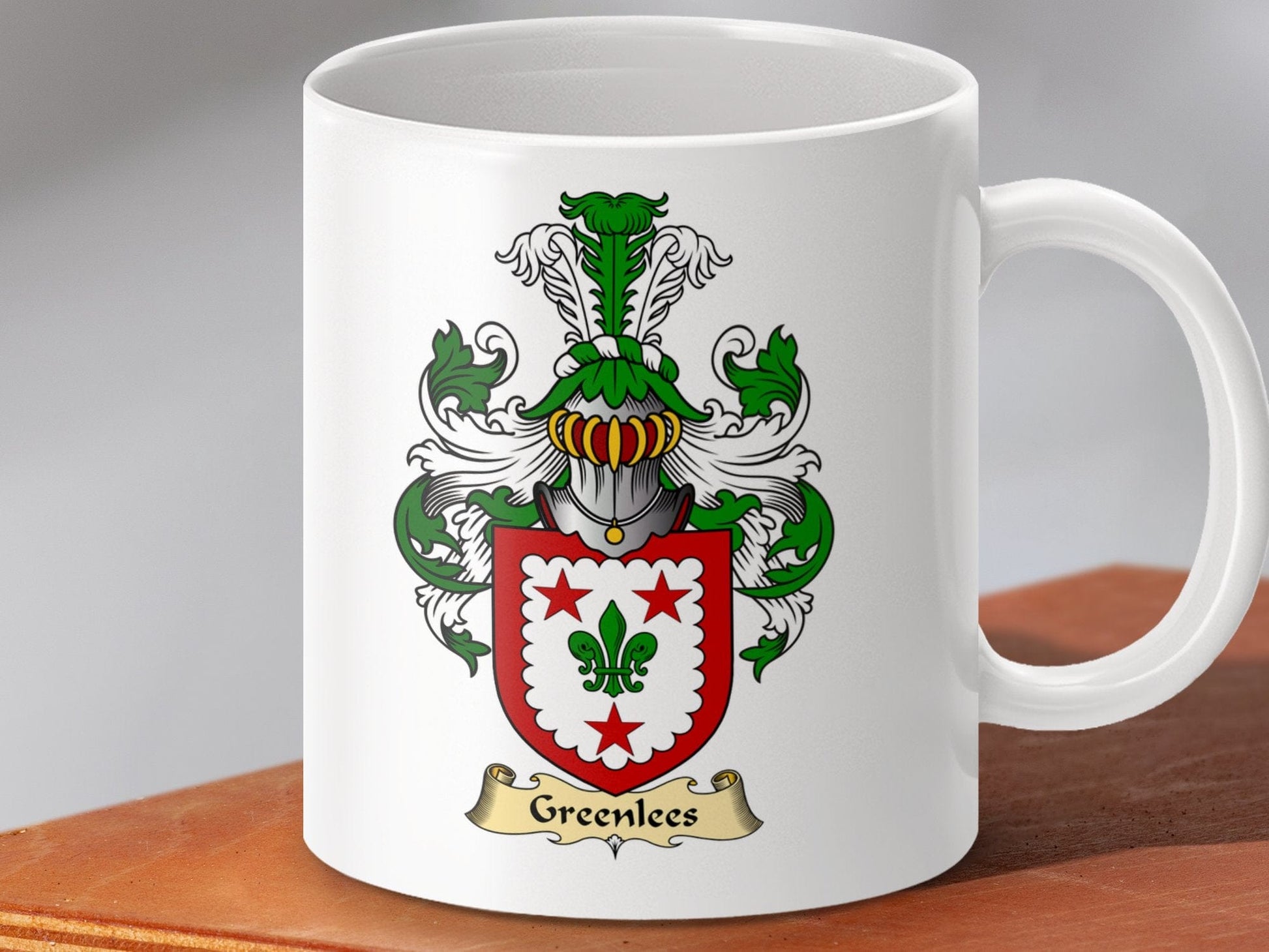 Physical Item 11oz / White Greenlees Clan Coat Of Arms Scottish Mug