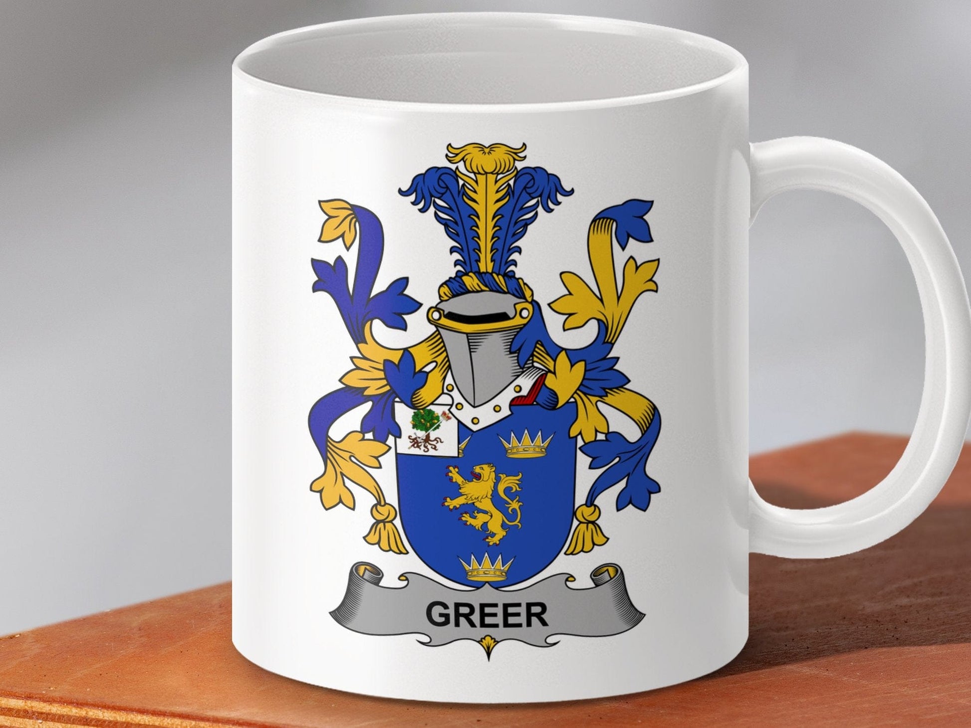 Physical Item 11oz / White Greer Surname Irish Heraldry Ceramic Mug