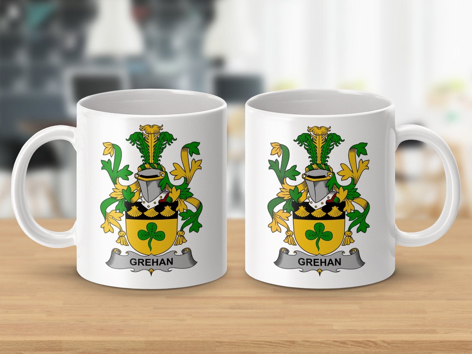 Physical Item 11oz / White Grehan Surname Irish Heraldry Ceramic Mug