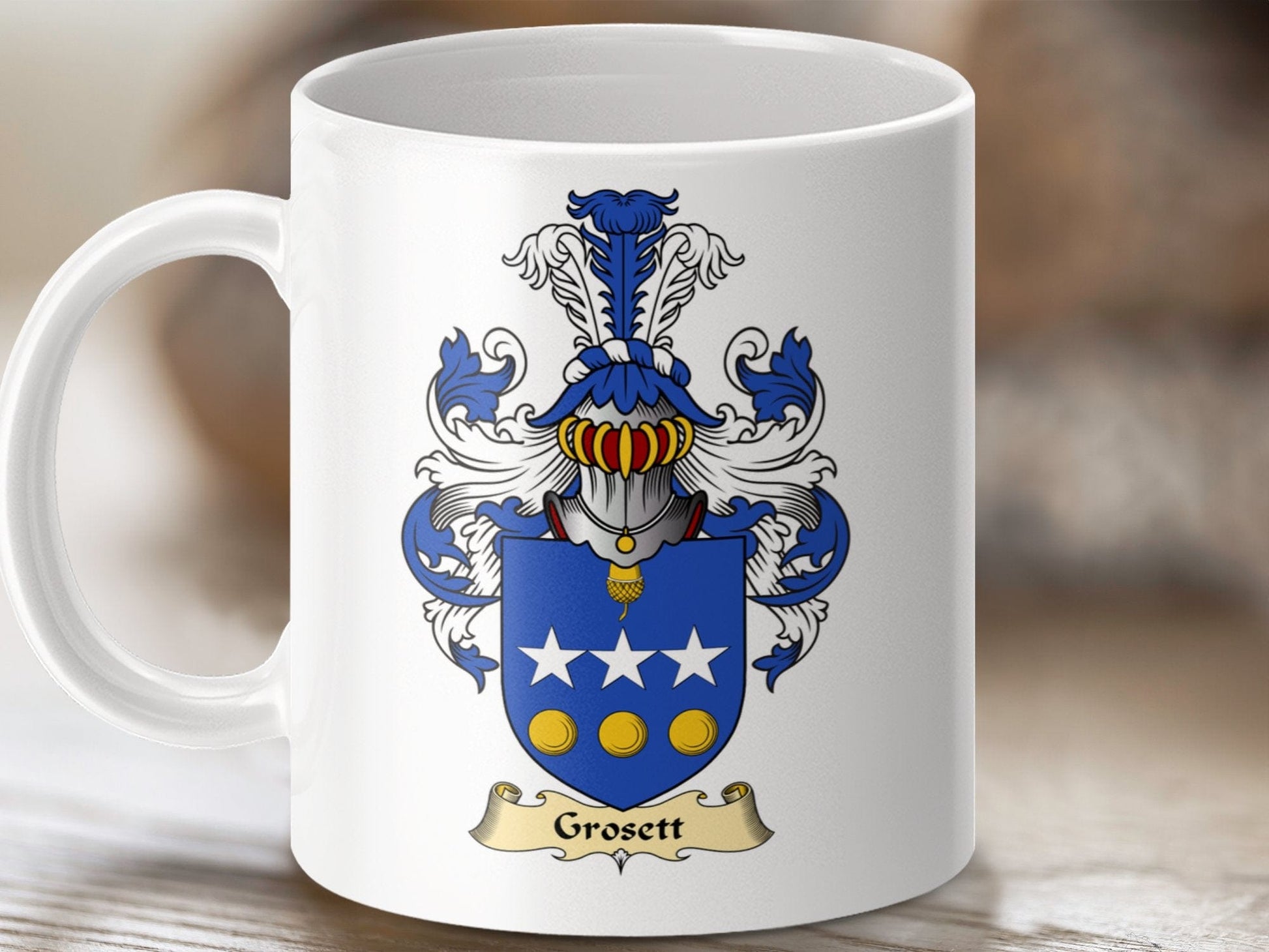 Physical Item 11oz / White Grosett Clan Coat of Arms Scottish Mug