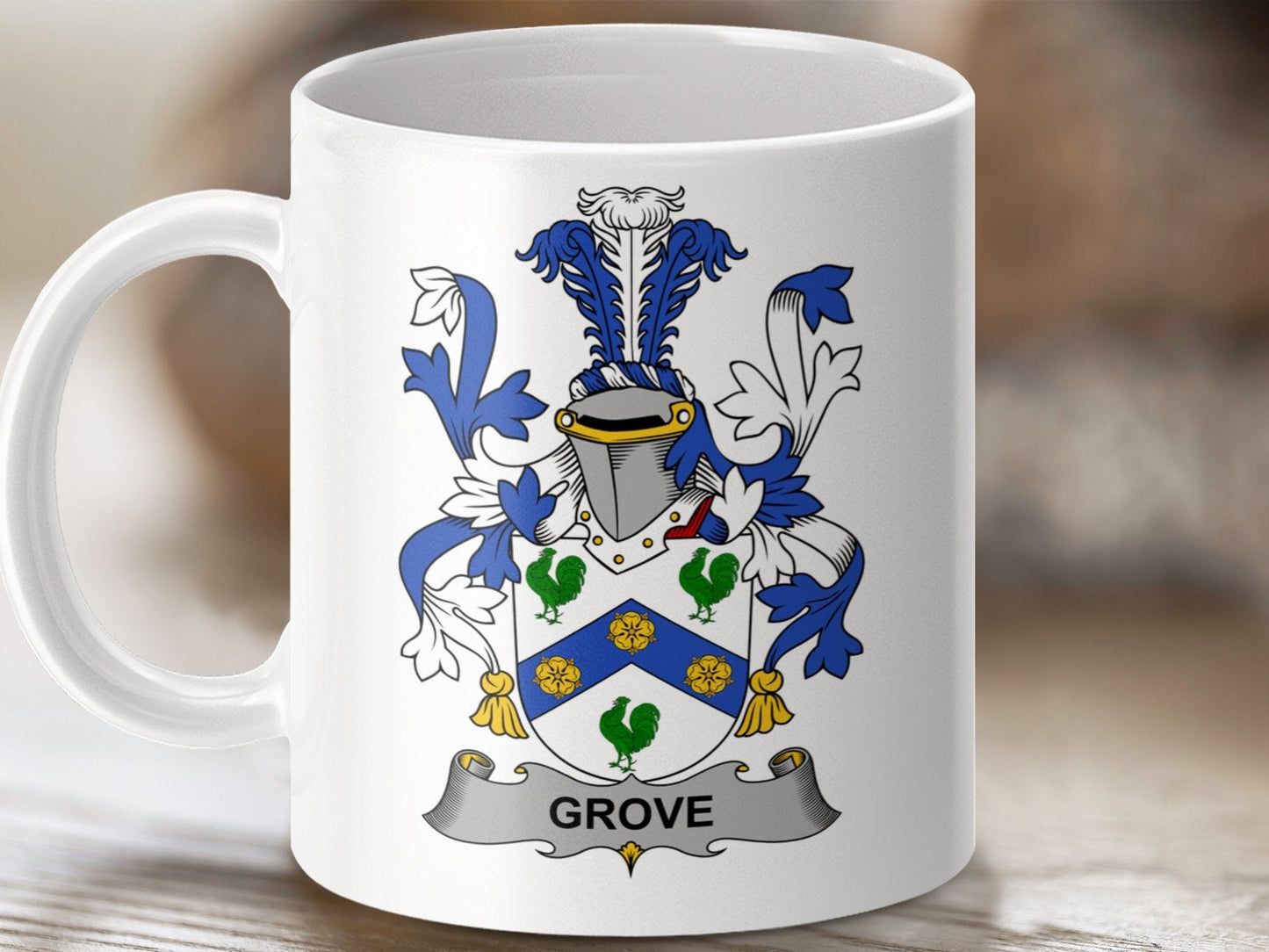 Physical Item 11oz / White Grove Surname Irish Heraldry Ceramic Mug