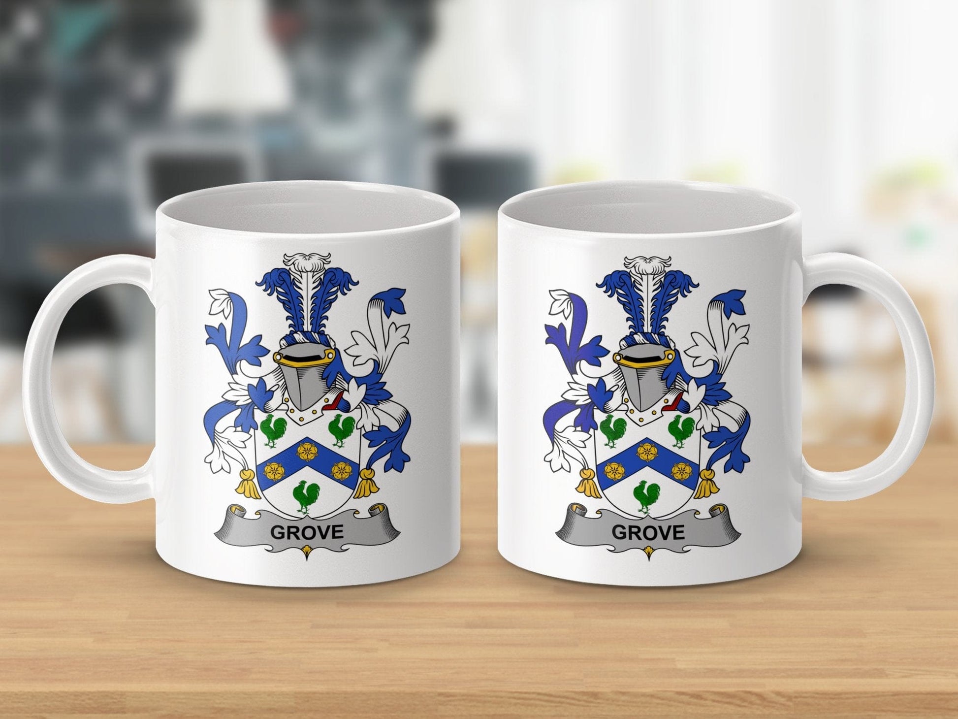 Physical Item 11oz / White Grove Surname Irish Heraldry Ceramic Mug