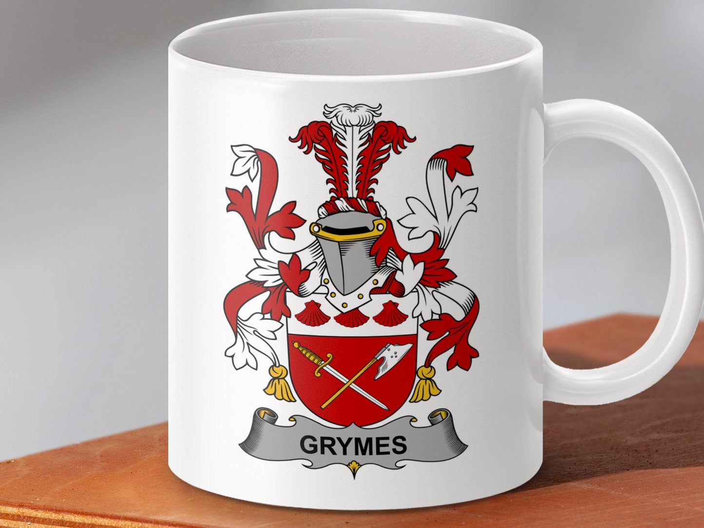 Physical Item 11oz / White Grymes Surname Irish Heraldry Ceramic Mug