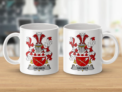 Physical Item 11oz / White Grymes Surname Irish Heraldry Ceramic Mug