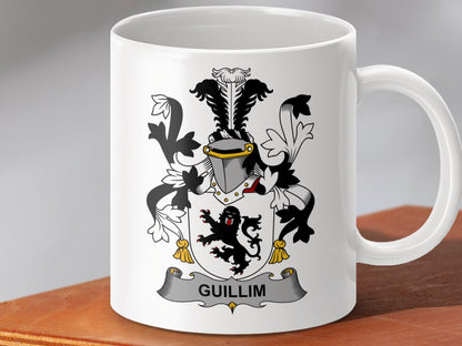 Physical Item 11oz / White Guillim Surname Irish Heraldry Ceramic Mug