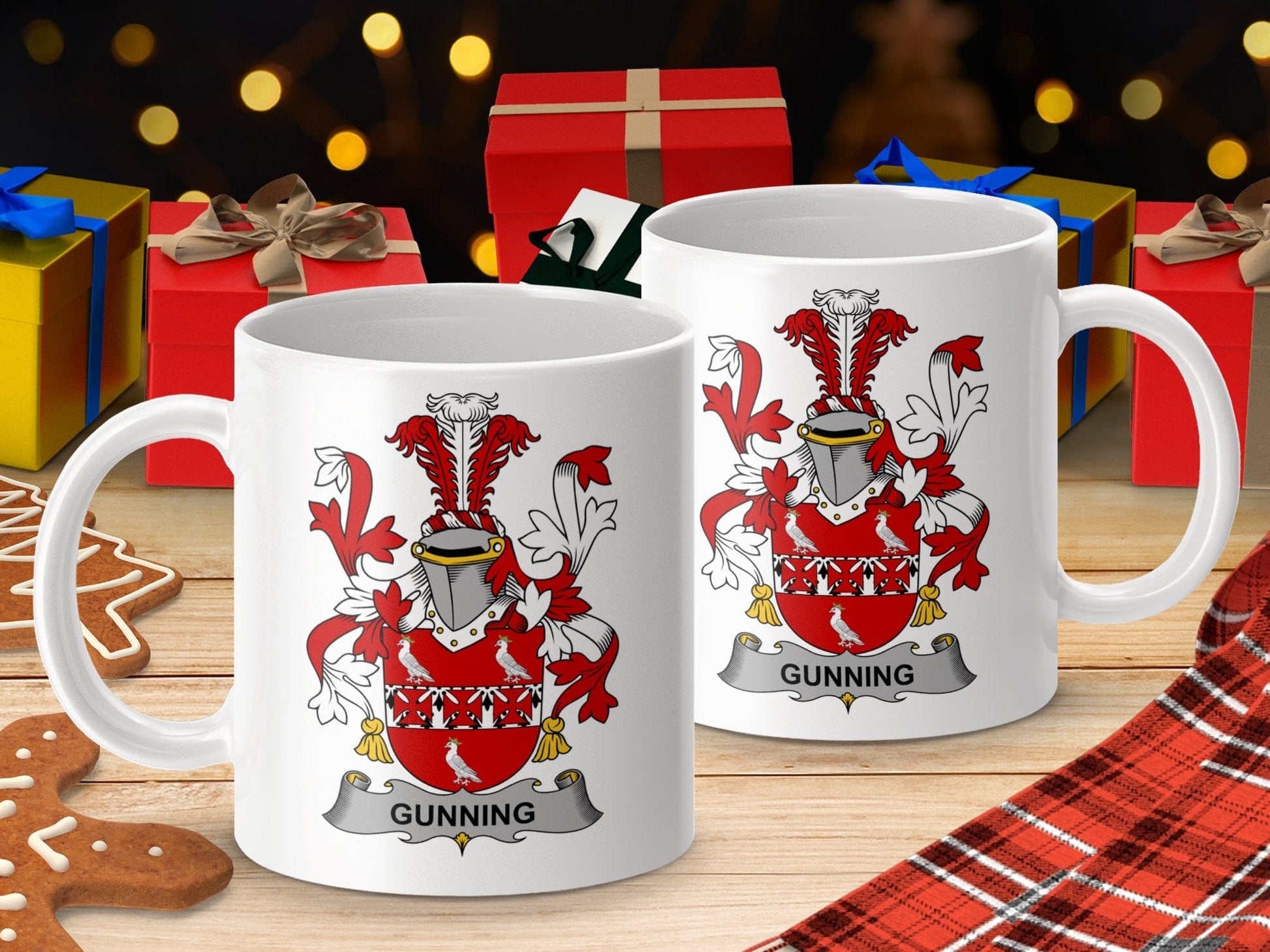 Physical Item 11oz / White Gunning Surname Irish Heraldry Ceramic Mug