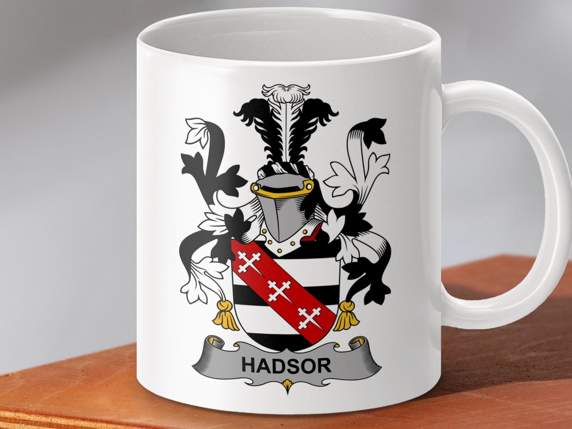 Physical Item 11oz / White Hadsor Surname Irish Heraldry Ceramic Mug