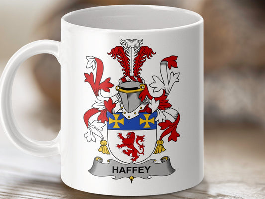 Physical Item 11oz / White Haffey Surname Irish Heraldry Ceramic Mug