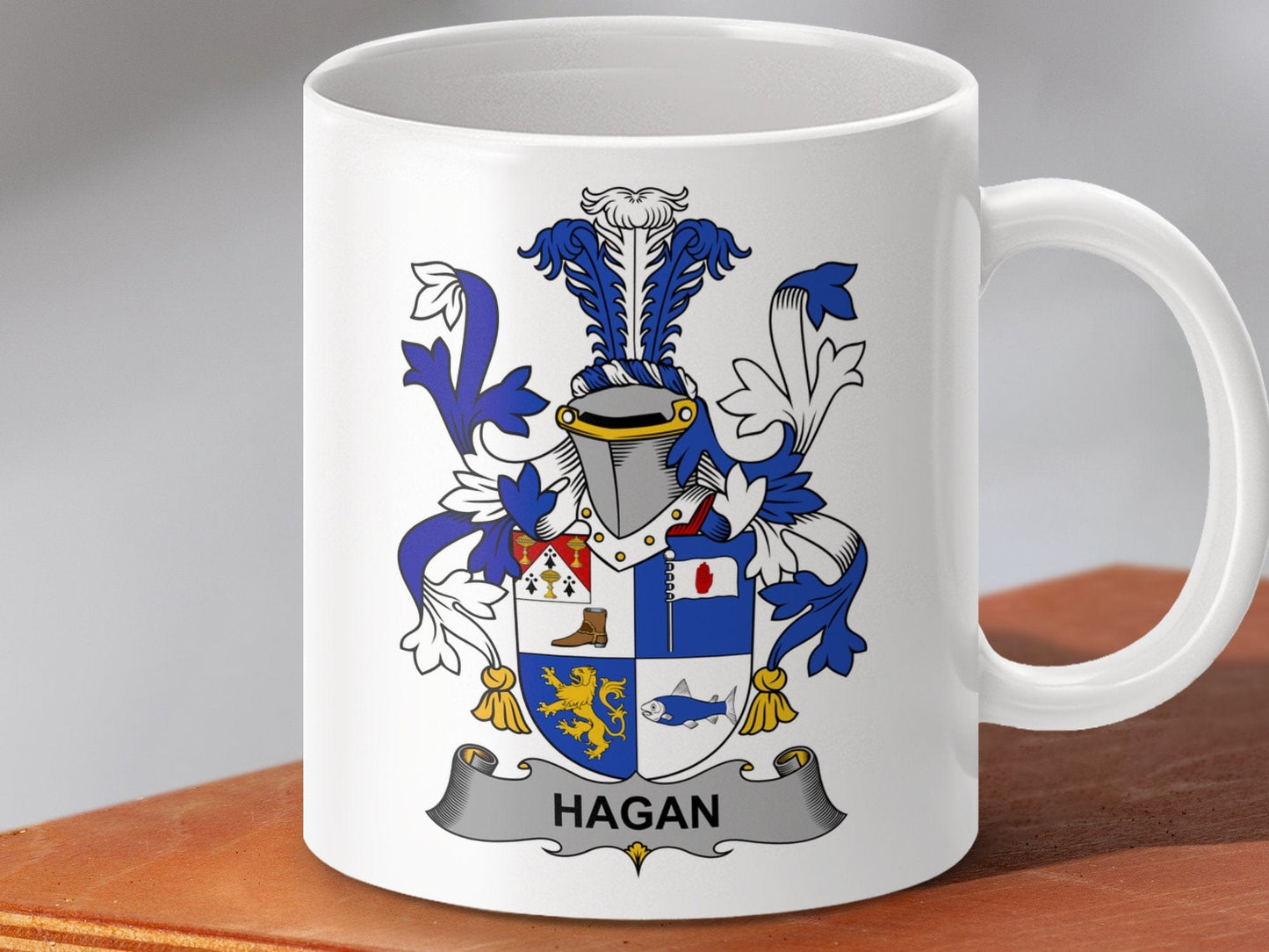 Physical Item 11oz / White Hagan Surname Irish Heraldry Ceramic Mug