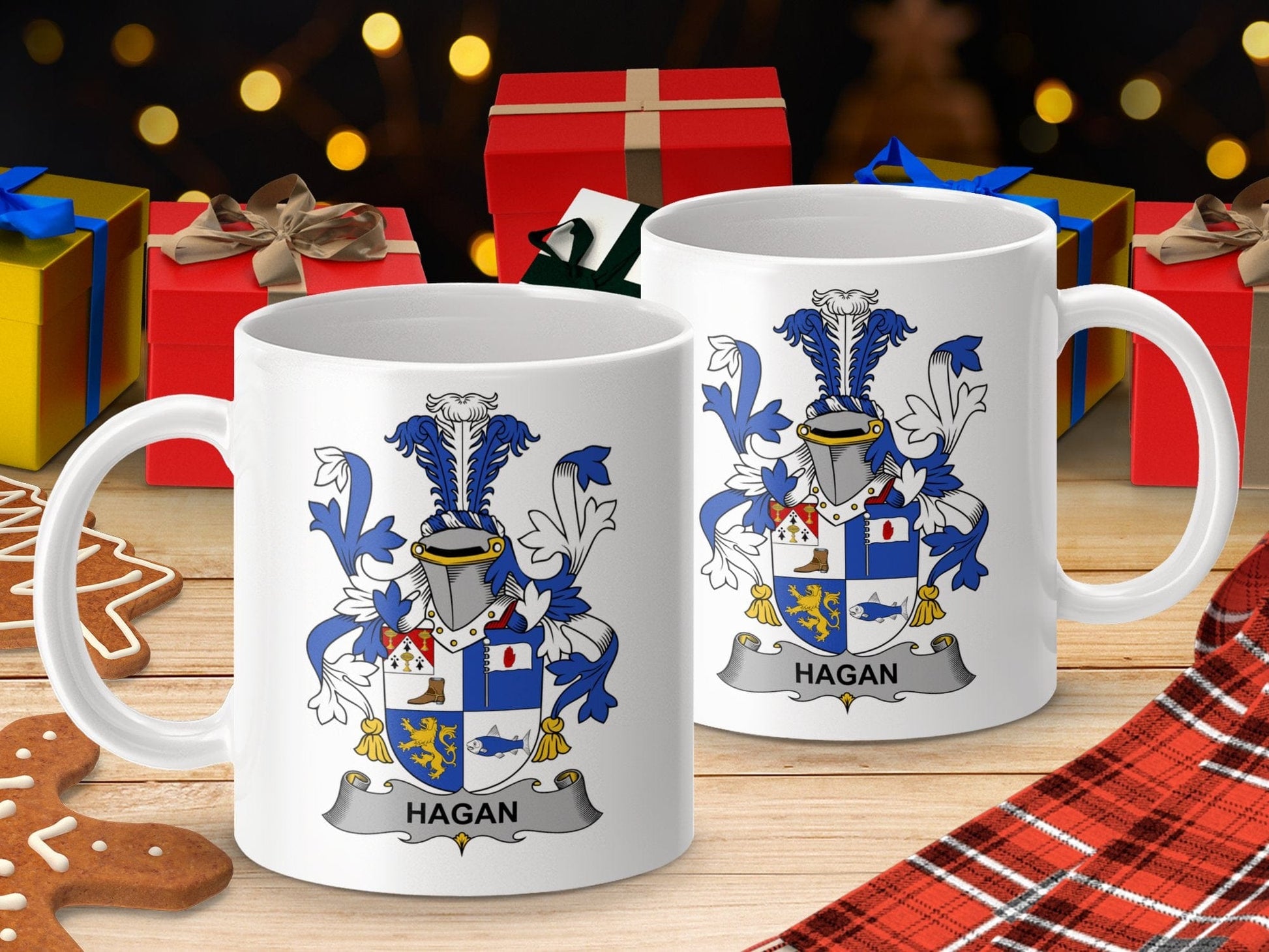 Physical Item 11oz / White Hagan Surname Irish Heraldry Ceramic Mug