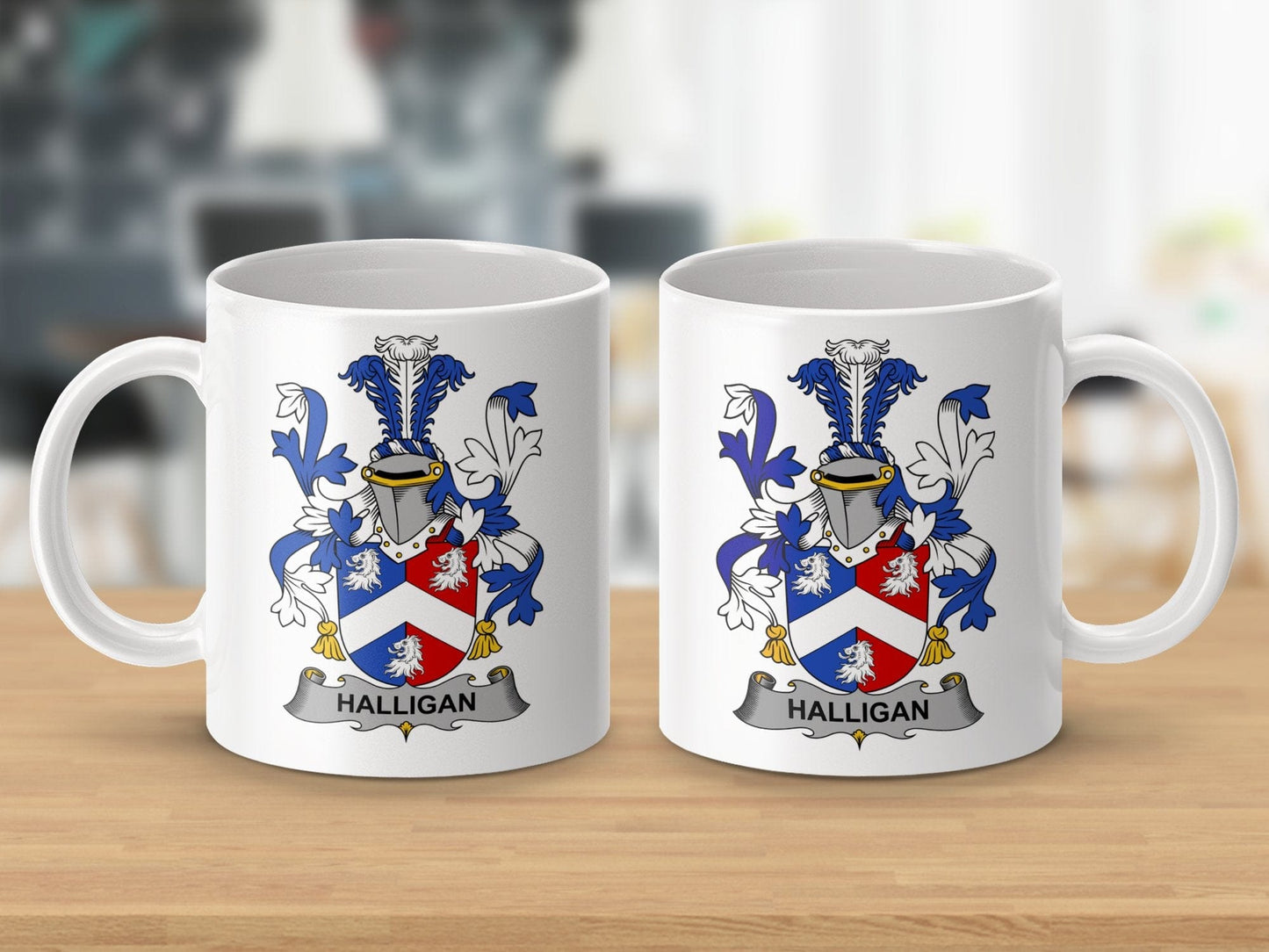 Physical Item 11oz / White Halligan Surname Irish Heraldry Ceramic Mug