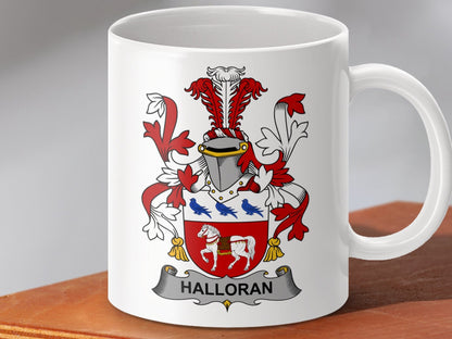 Physical Item 11oz / White Halloran Surname Irish Heraldry Ceramic Mug