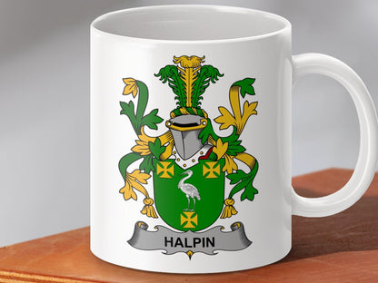 Physical Item 11oz / White Halpin Surname Irish Heraldry Ceramic Mug