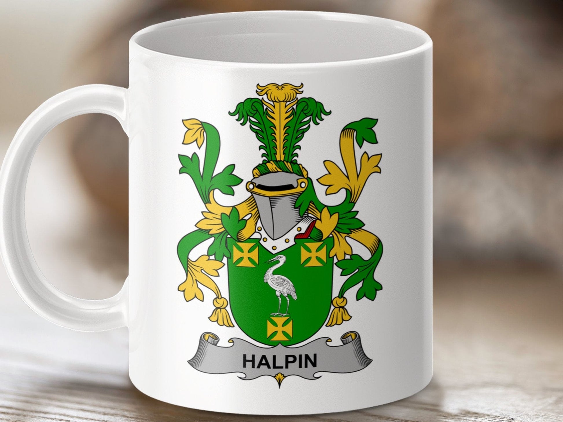 Physical Item 11oz / White Halpin Surname Irish Heraldry Ceramic Mug