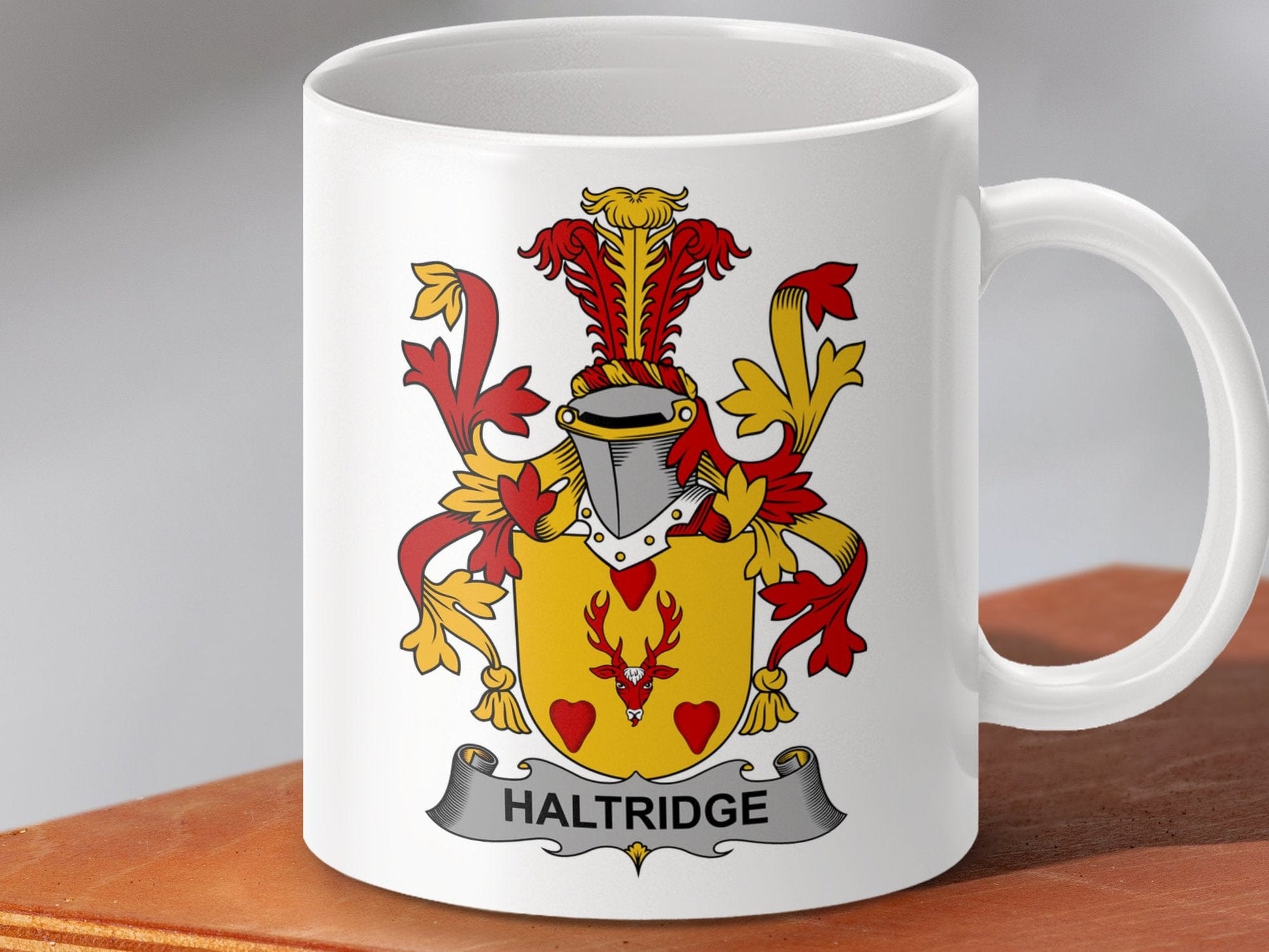 Physical Item 11oz / White Haltridge Surname Irish Heraldry Ceramic Mug