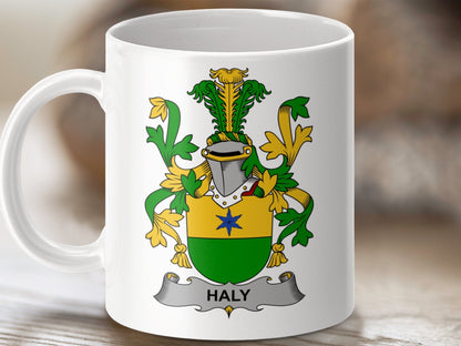 Physical Item 11oz / White Haly Surname Irish Heraldry Ceramic Mug