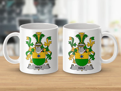 Physical Item 11oz / White Haly Surname Irish Heraldry Ceramic Mug