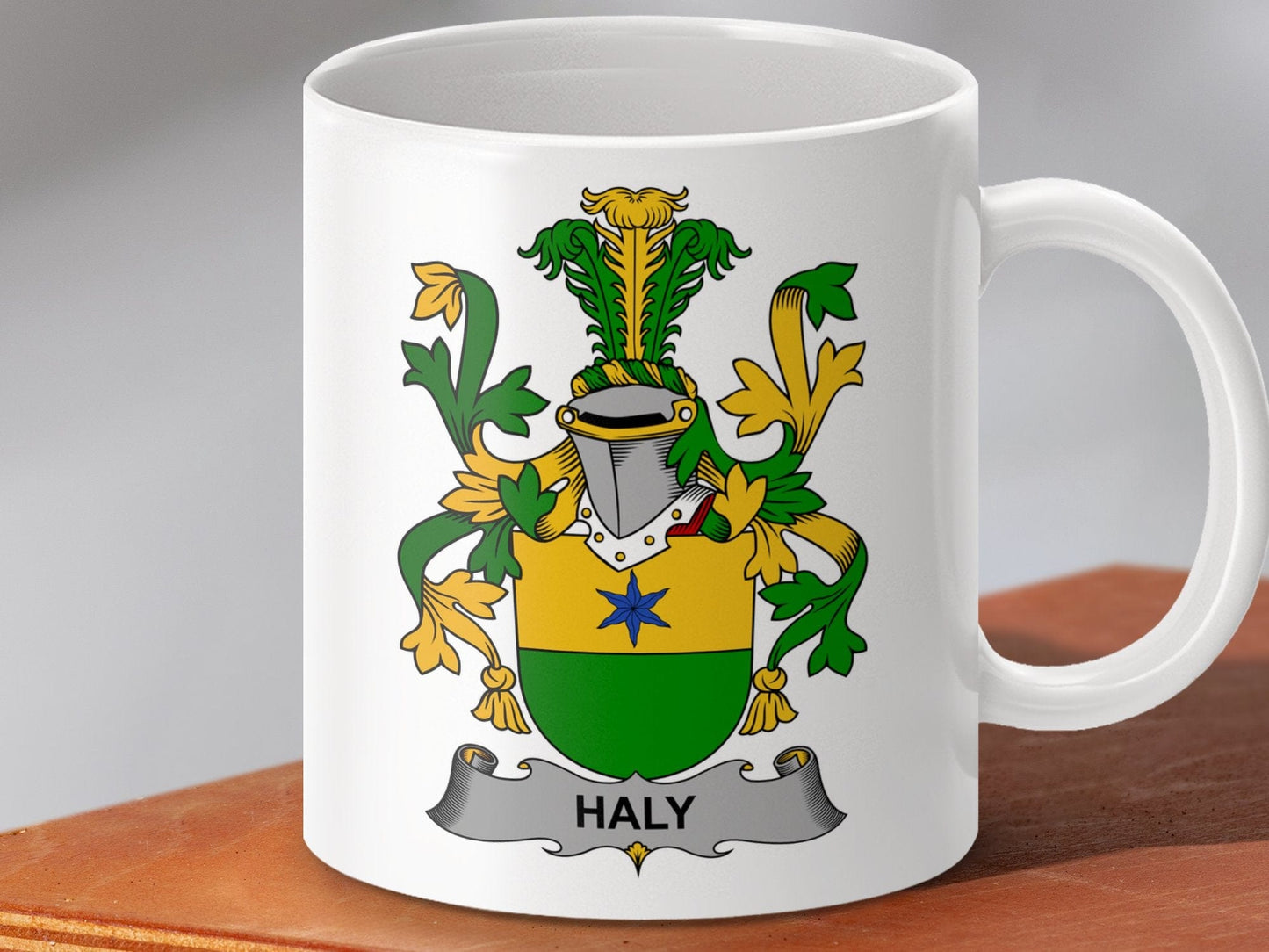 Physical Item 11oz / White Haly Surname Irish Heraldry Ceramic Mug