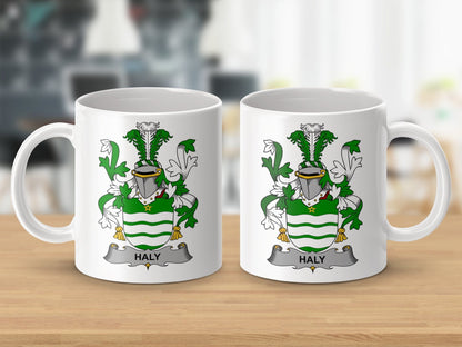 Physical Item 11oz / White Haly Surname Irish Heraldry Ceramic Mug