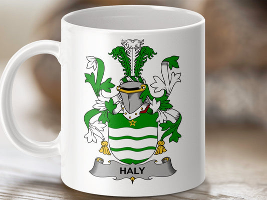 Physical Item 11oz / White Haly Surname Irish Heraldry Ceramic Mug