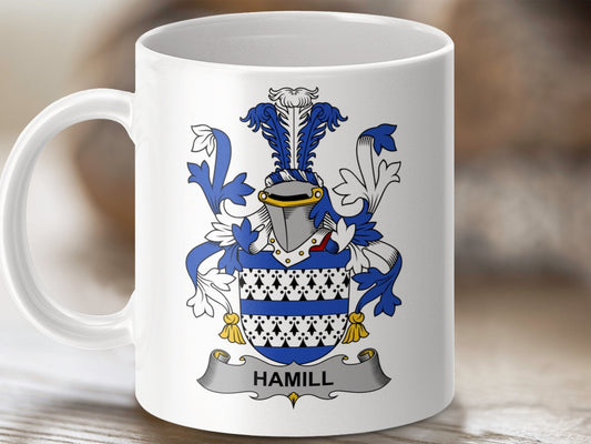 Physical Item 11oz / White Hamill Surname Irish Heraldry Ceramic Coat of Arms mug