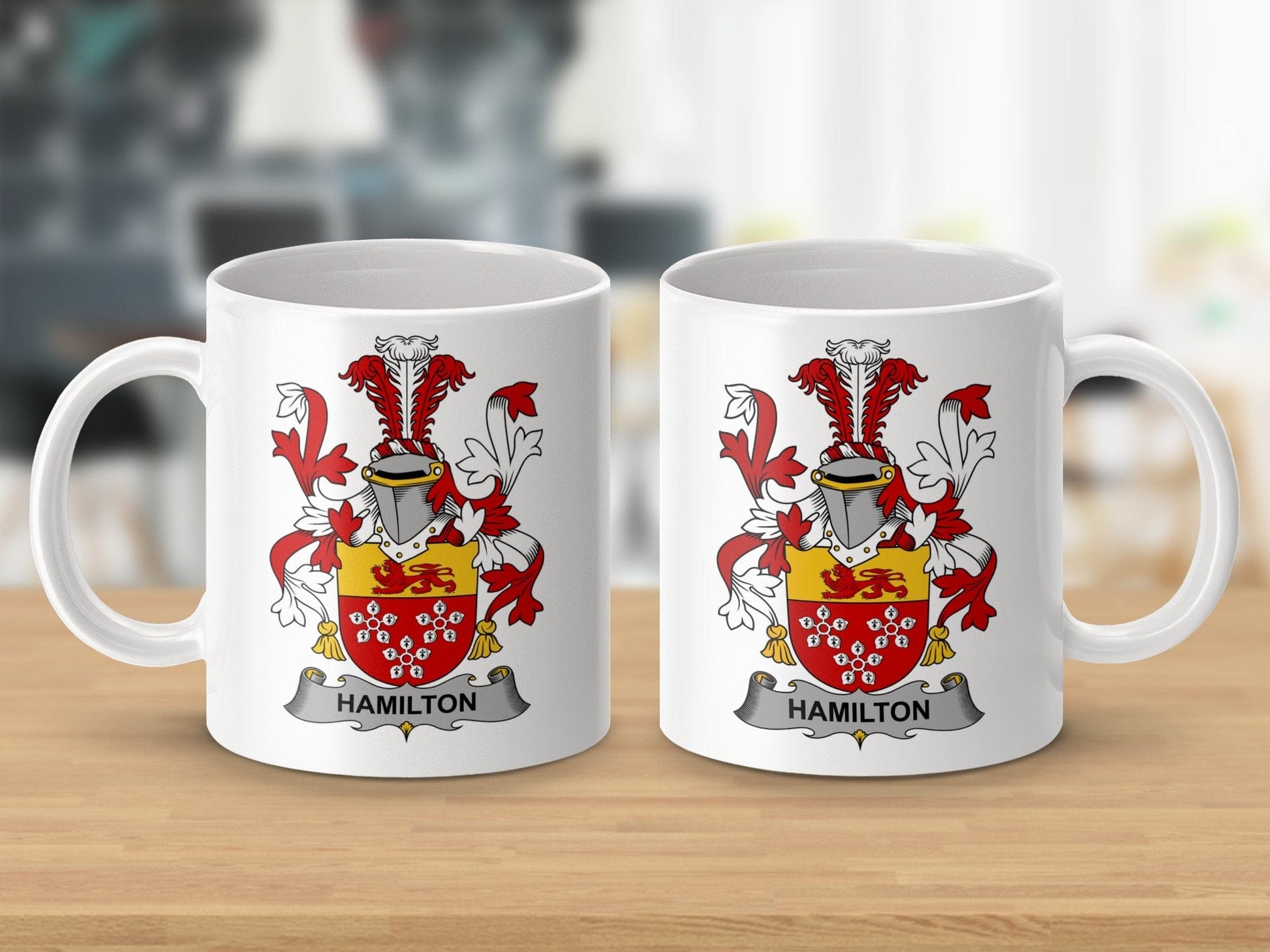 Physical Item 11oz / White Hamilton Surname Irish Heraldry Ceramic Mug