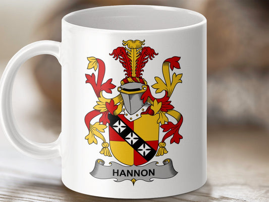 Physical Item 11oz / White Hannon Surname Irish Heraldry Ceramic Mug