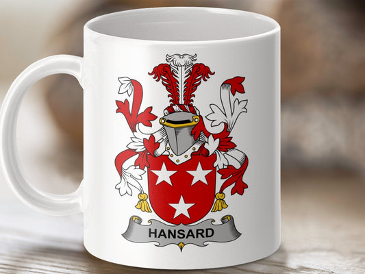 Physical Item 11oz / White Hansard Surname Irish Heraldry Ceramic Mug