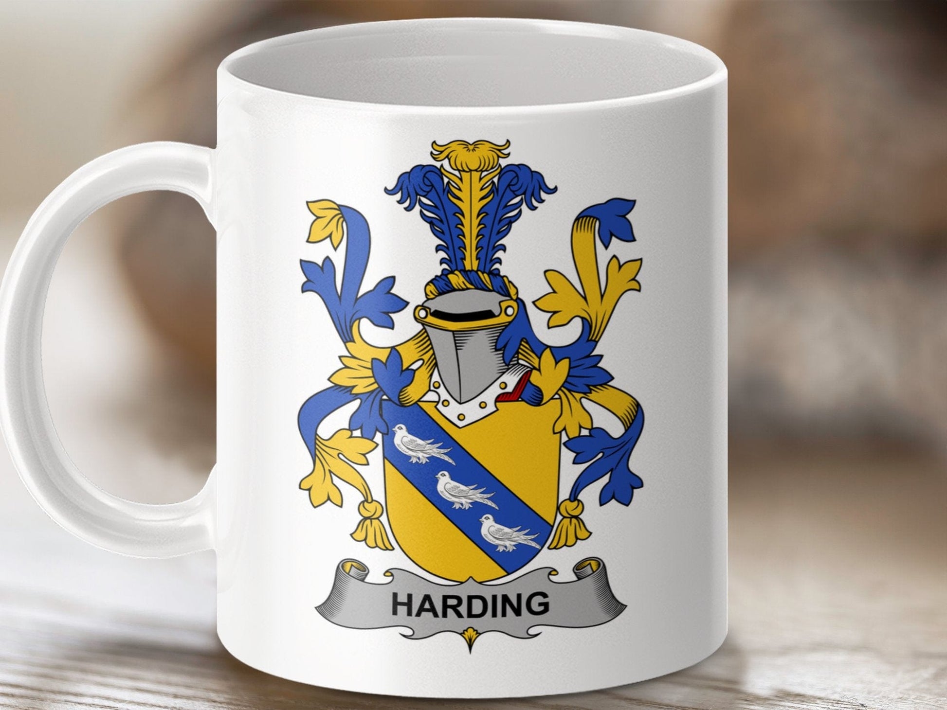 Physical Item 11oz / White Harding Surname Irish Heraldry Ceramic Mug