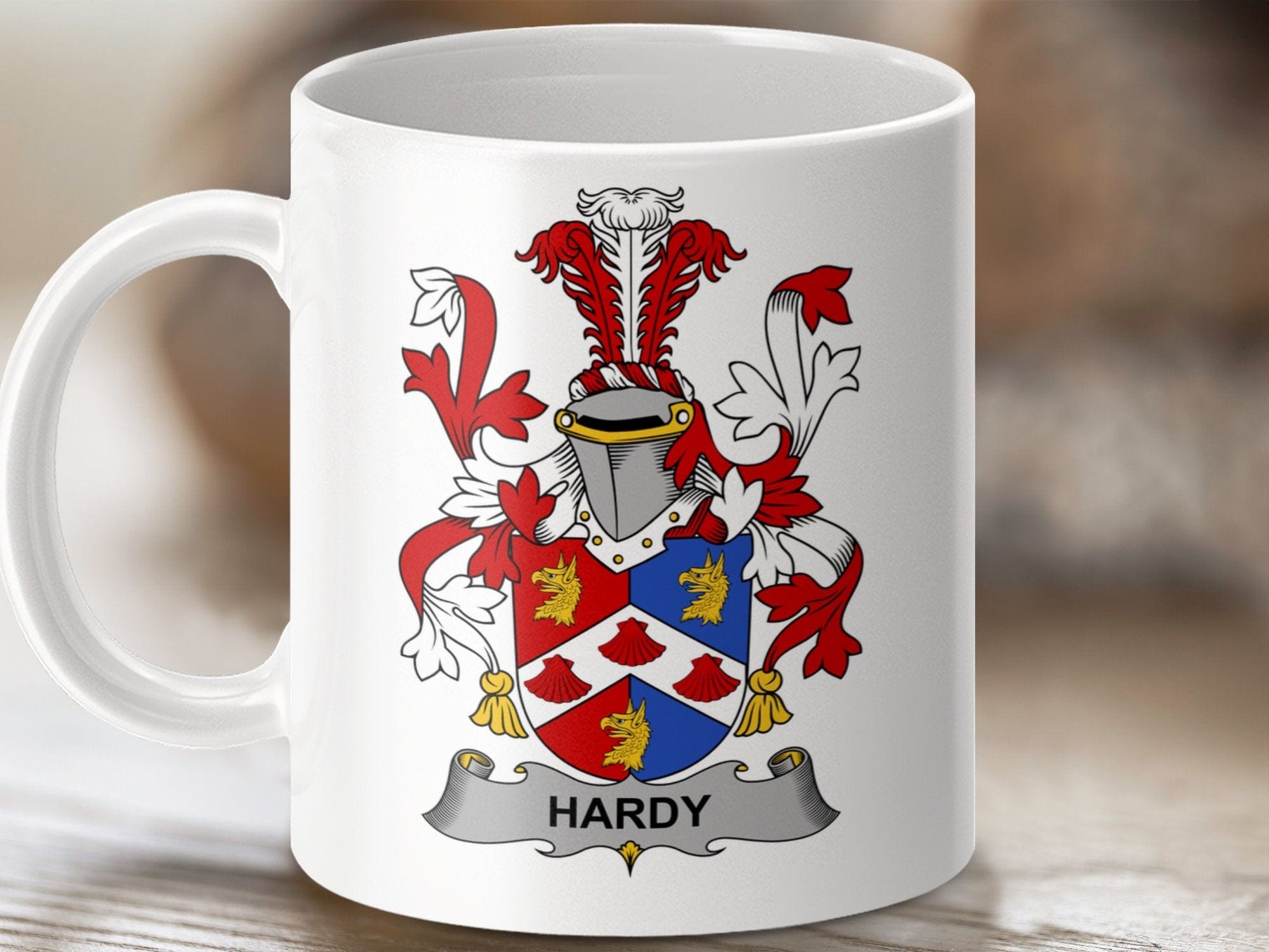 Physical Item 11oz / White Hardy Surname Irish Heraldry Ceramic Mug