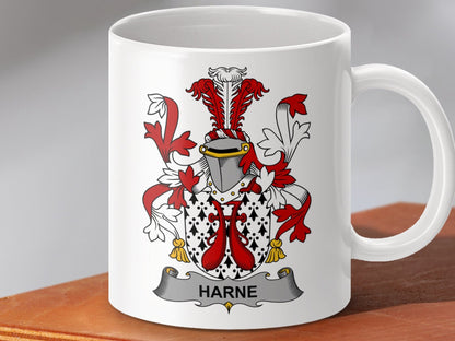 Physical Item 11oz / White Harne Surname Irish Heraldry Ceramic Mug